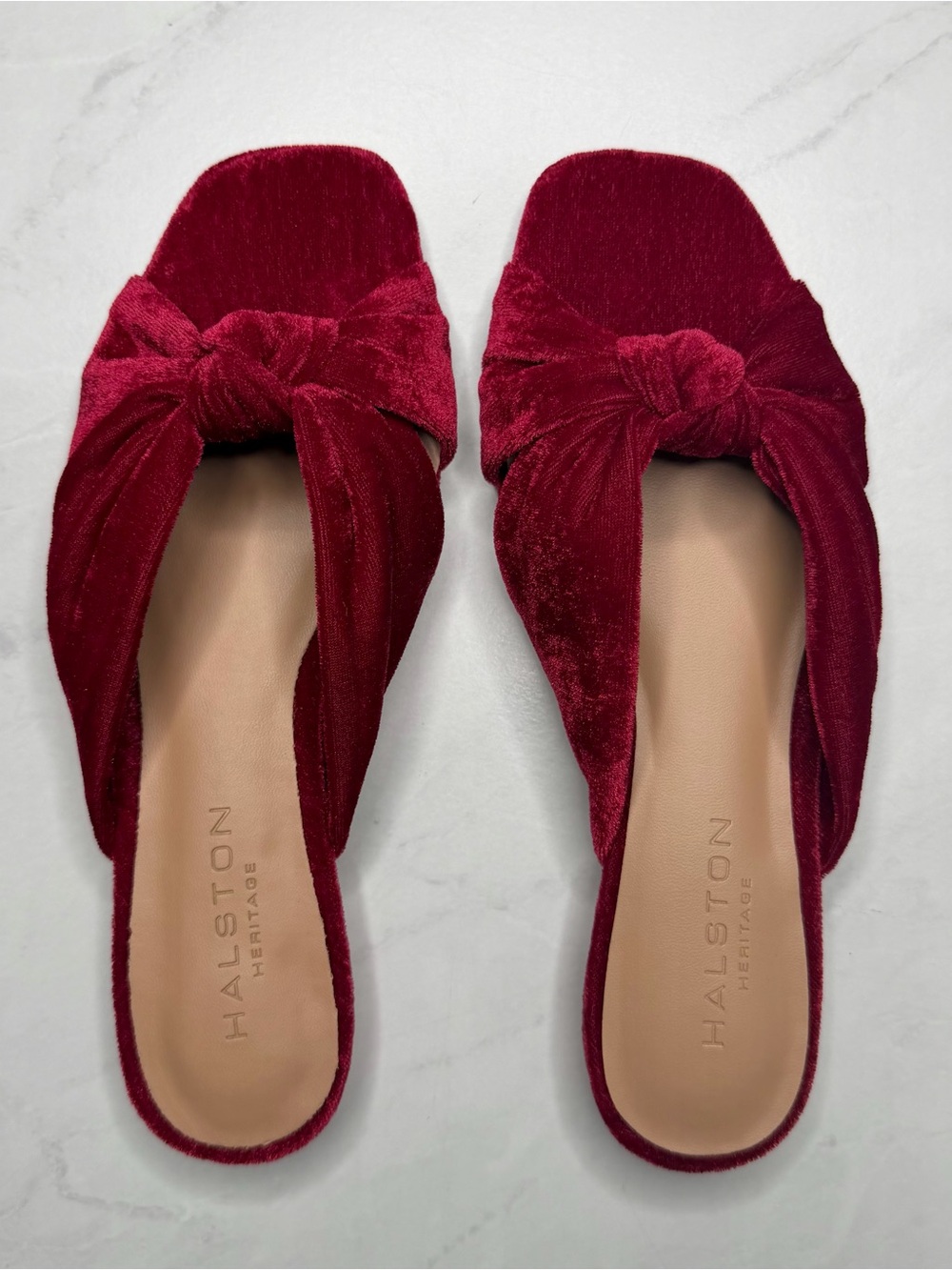 Halston Heritage Ginny Velvet Red Flat Sandals